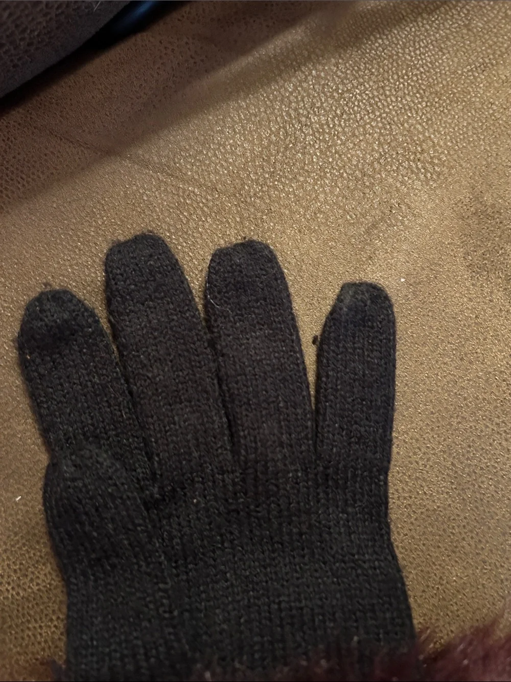 Ann Taylor Black Gloves with Burgundy Faux-Fur Cuffs